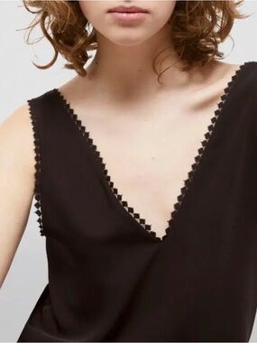 NWT The Kooples Lace-Trim Tank Top in Black Size 0